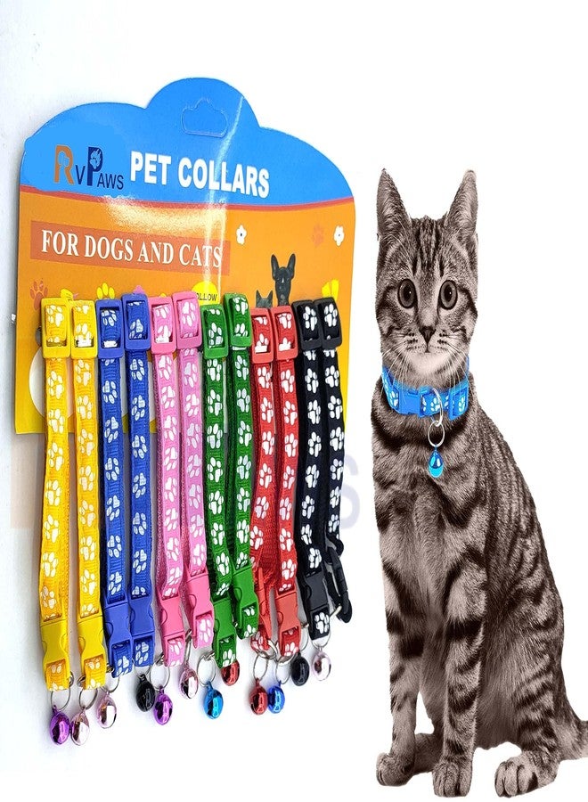 Pups&Pets Cat Collars - Paw Print Design, with Bell, Adjustable Strap, and Safety Release Buckle [Modern Paw Print Design for Your Cute Cats Random Colors] (Pack of 6 Pcs) - Image 1